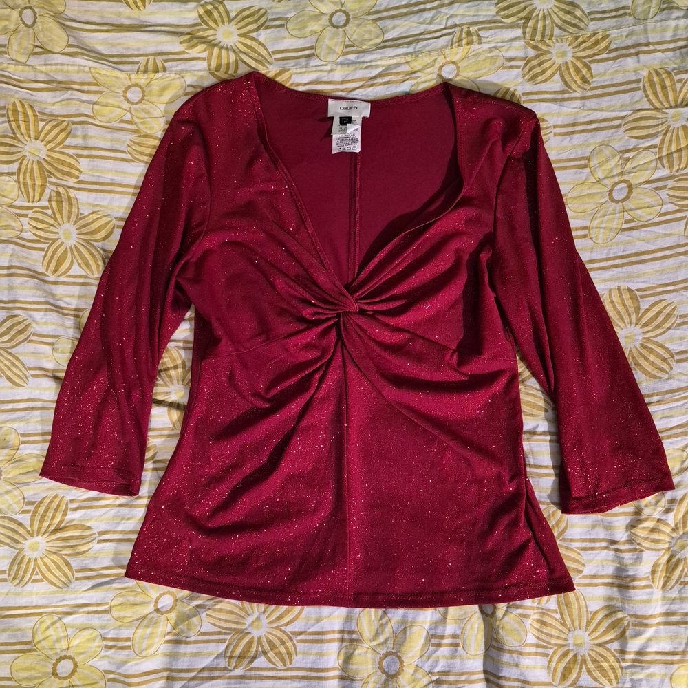 Elegant Red Twist Front Blouse